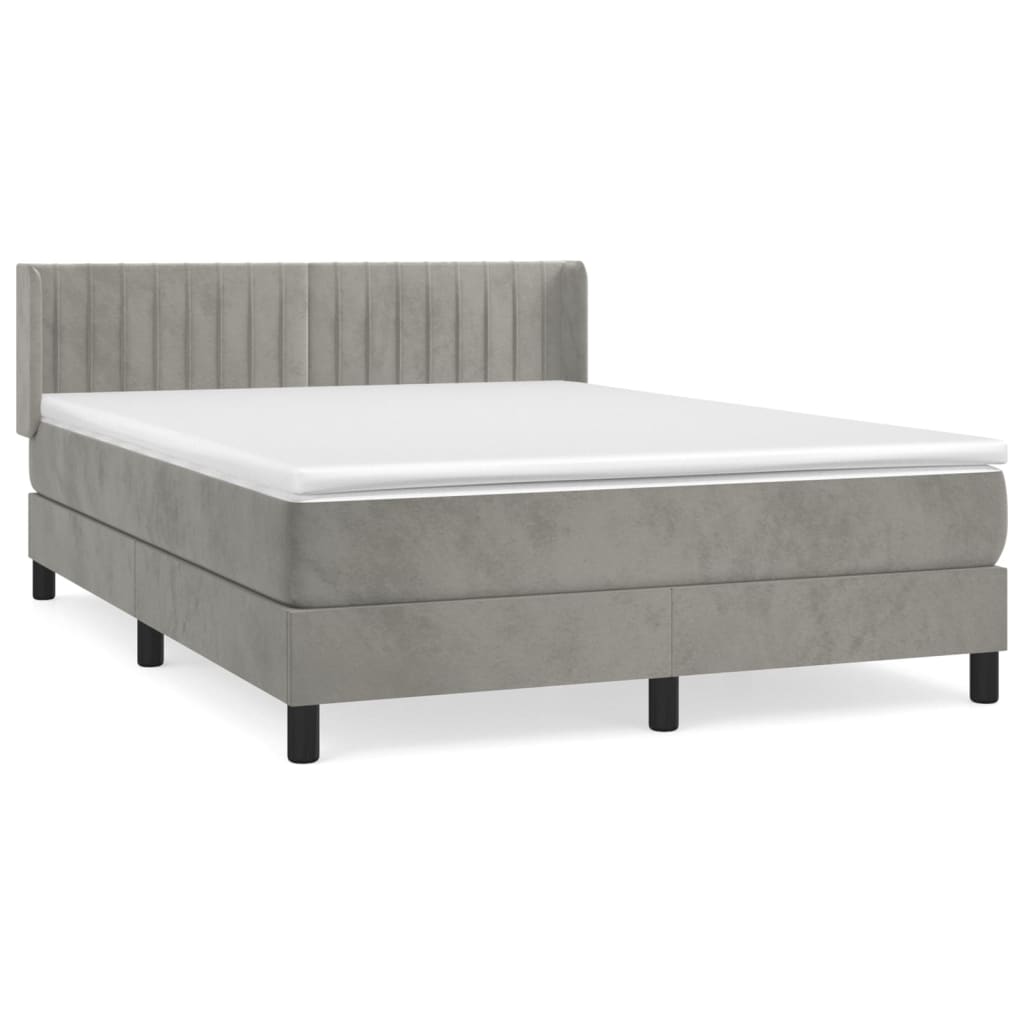 vidaXL Κρεβάτι Boxspring με Στρώμα Ανοιχτό Γκρι 140x190 εκ. Βελούδινο