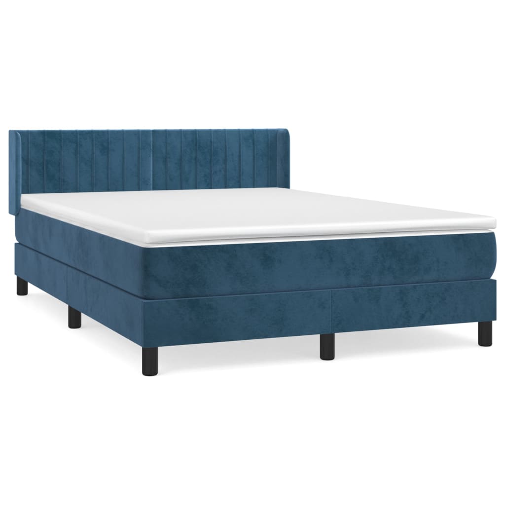 vidaXL Κρεβάτι Boxspring με Στρώμα Σκούρο Μπλε 140x190 εκ. Βελούδινο