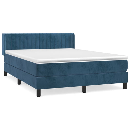 vidaXL Κρεβάτι Boxspring με Στρώμα Σκούρο Μπλε 140x190 εκ. Βελούδινο