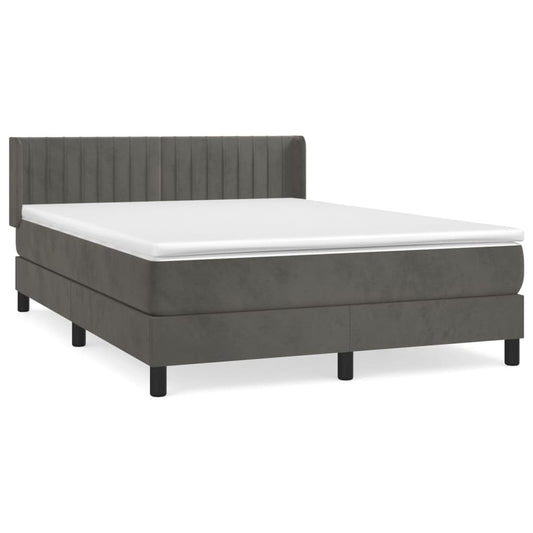 vidaXL Κρεβάτι Boxspring με Στρώμα Σκούρο Γκρι 140x200 εκ. Βελούδινο