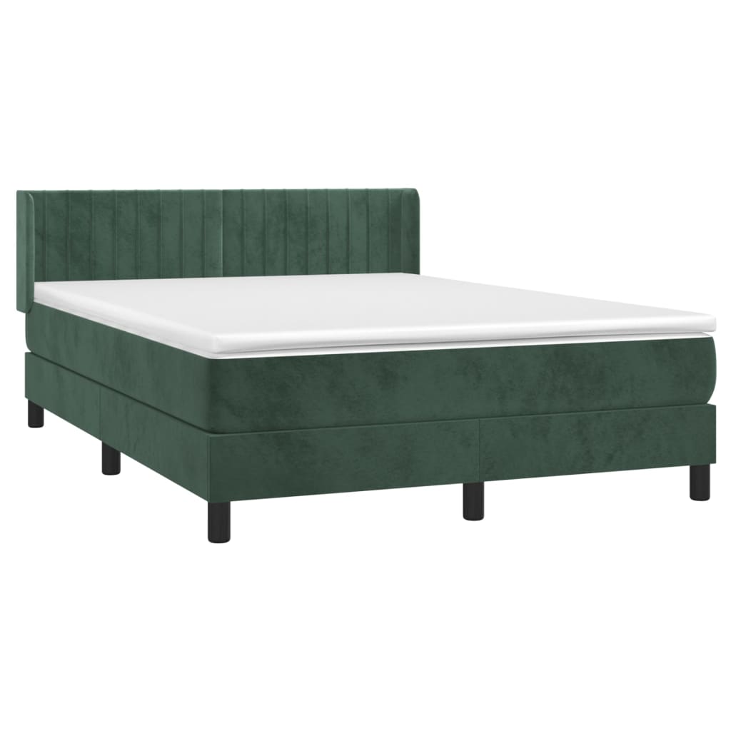 vidaXL Κρεβάτι Boxspring με Στρώμα Σκούρο Πράσινο 140x200εκ. Βελούδινο
