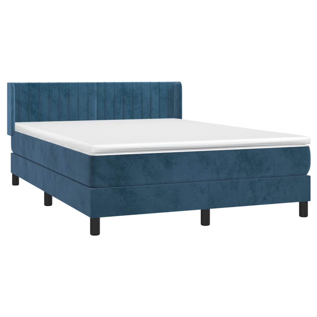 vidaXL Κρεβάτι Boxspring με Στρώμα Σκούρο Μπλε 140x200 εκ. Βελούδινο
