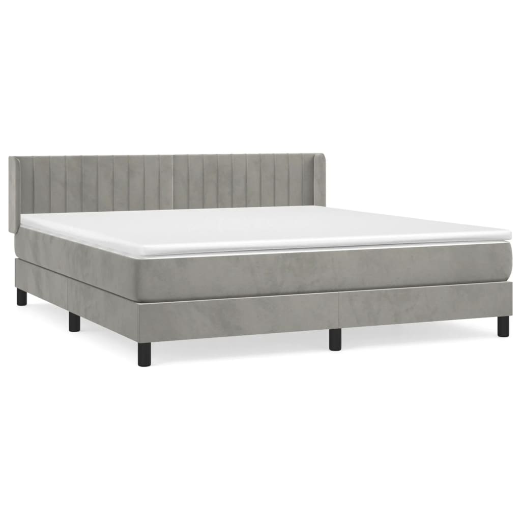 vidaXL Κρεβάτι Boxspring με Στρώμα Ανοιχτό Γκρι 160x200 εκ. Βελούδινο