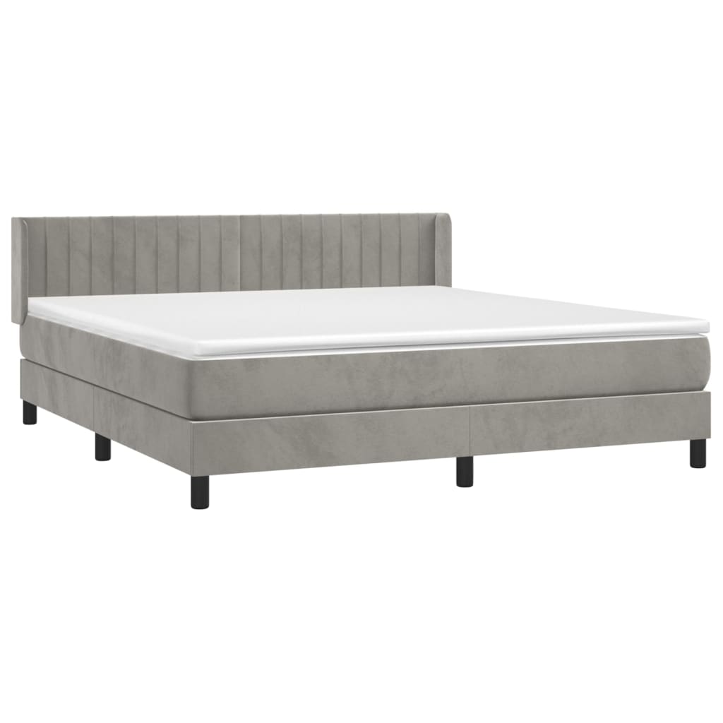 vidaXL Κρεβάτι Boxspring με Στρώμα Ανοιχτό Γκρι 160x200 εκ. Βελούδινο