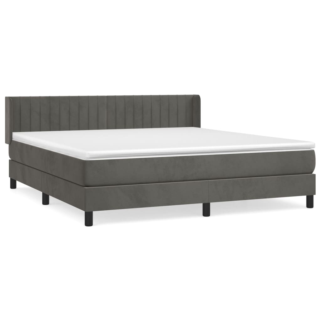 vidaXL Κρεβάτι Boxspring με Στρώμα Σκούρο Γκρι 160x200 εκ. Βελούδινο