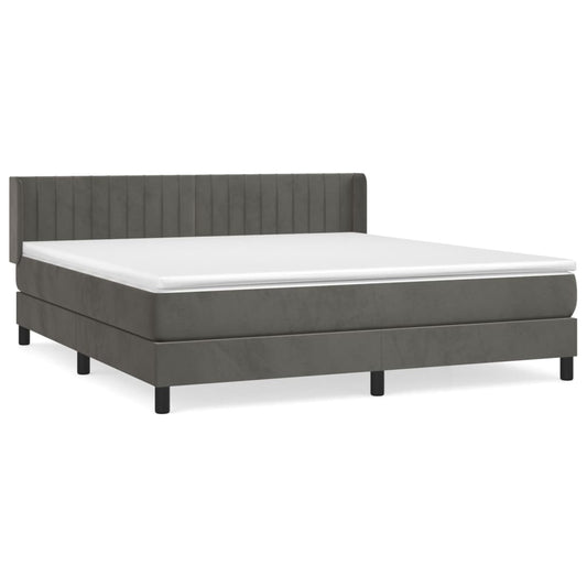vidaXL Κρεβάτι Boxspring με Στρώμα Σκούρο Γκρι 160x200 εκ. Βελούδινο