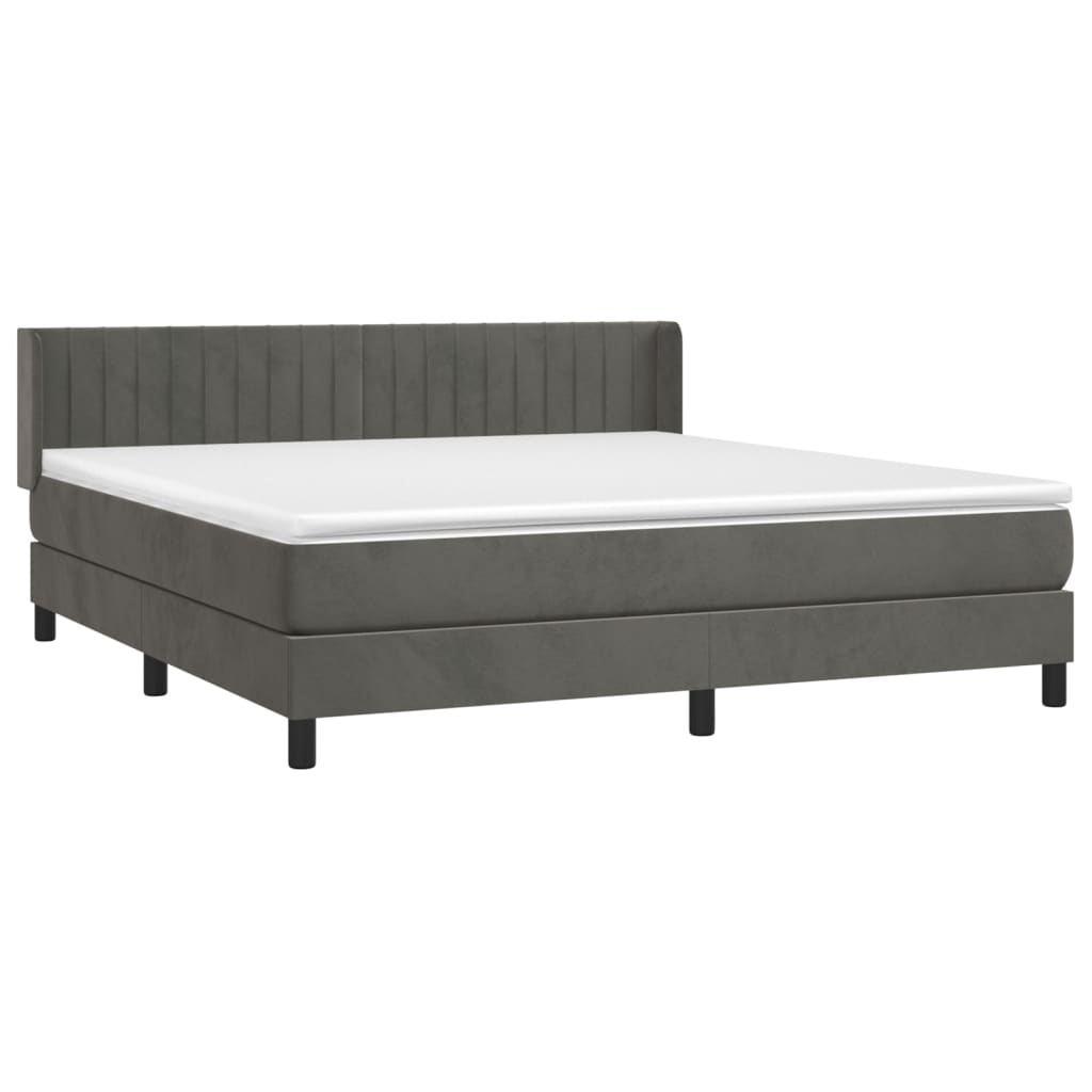 vidaXL Κρεβάτι Boxspring με Στρώμα Σκούρο Γκρι 160x200 εκ. Βελούδινο