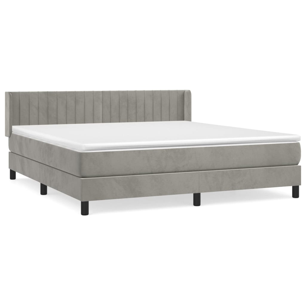 vidaXL Κρεβάτι Boxspring με Στρώμα Ανοιχτό Γκρι 180x200 εκ. Βελούδινο