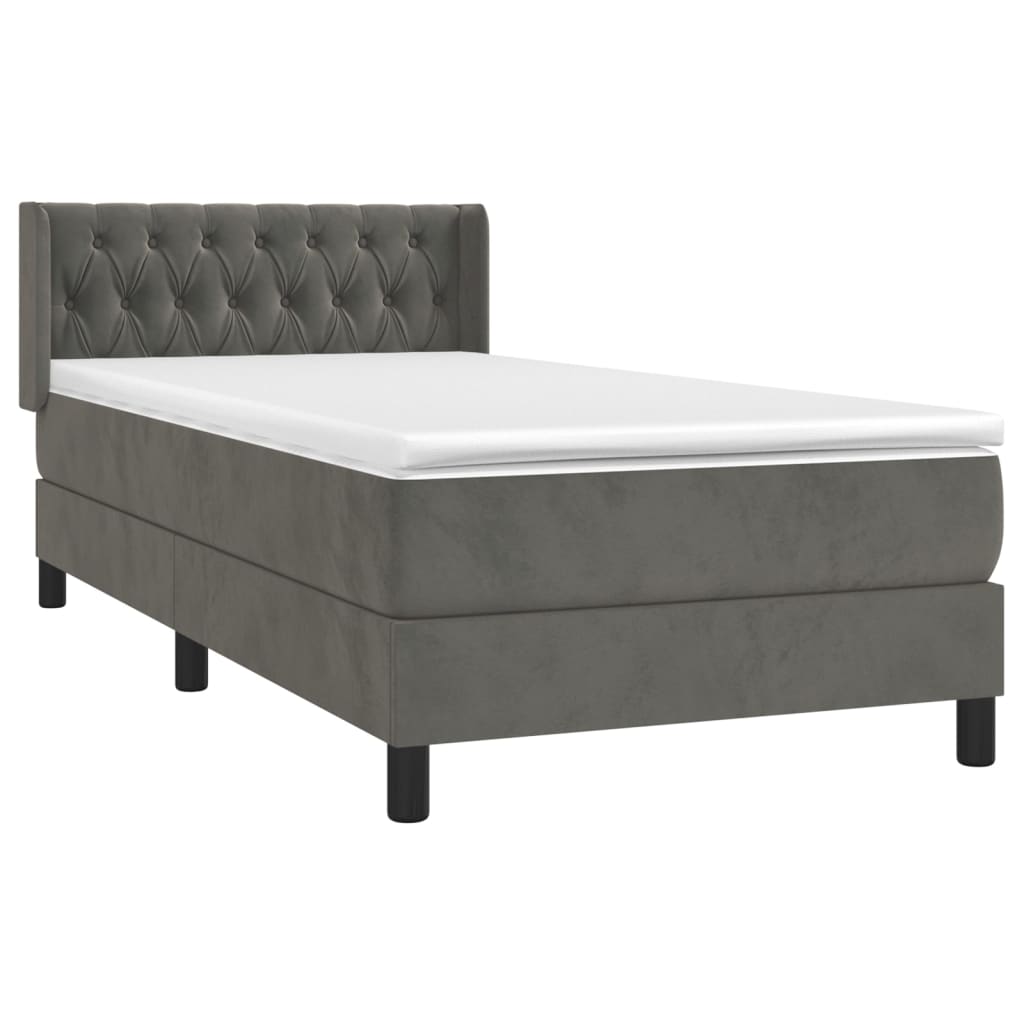 vidaXL Κρεβάτι Boxspring με Στρώμα Σκούρο Γκρι 90x190 εκ. Βελούδινο