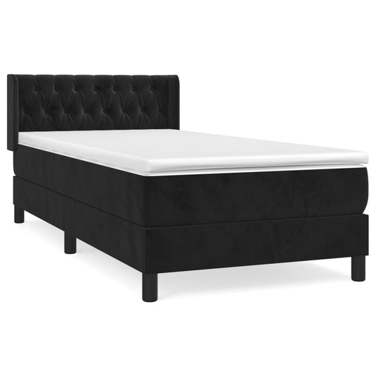 vidaXL Κρεβάτι Boxspring με Στρώμα Μαύρο 90x190 εκ. Βελούδινο