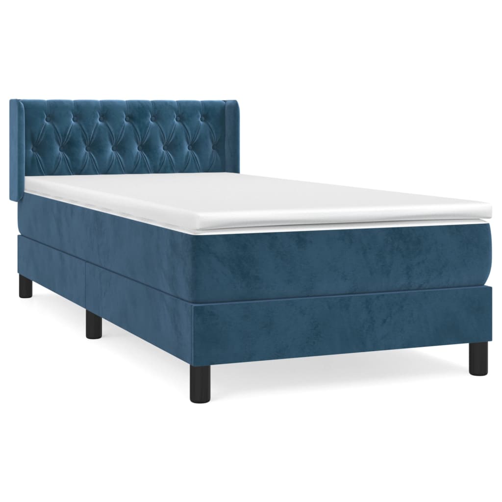 vidaXL Κρεβάτι Boxspring με Στρώμα Σκούρο Μπλε 90x200 εκ. Βελούδινο