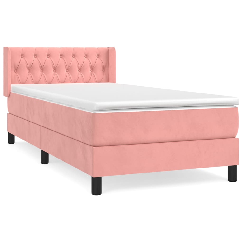 vidaXL Κρεβάτι Boxspring με Στρώμα Ροζ 90x200 εκ. Βελούδινο