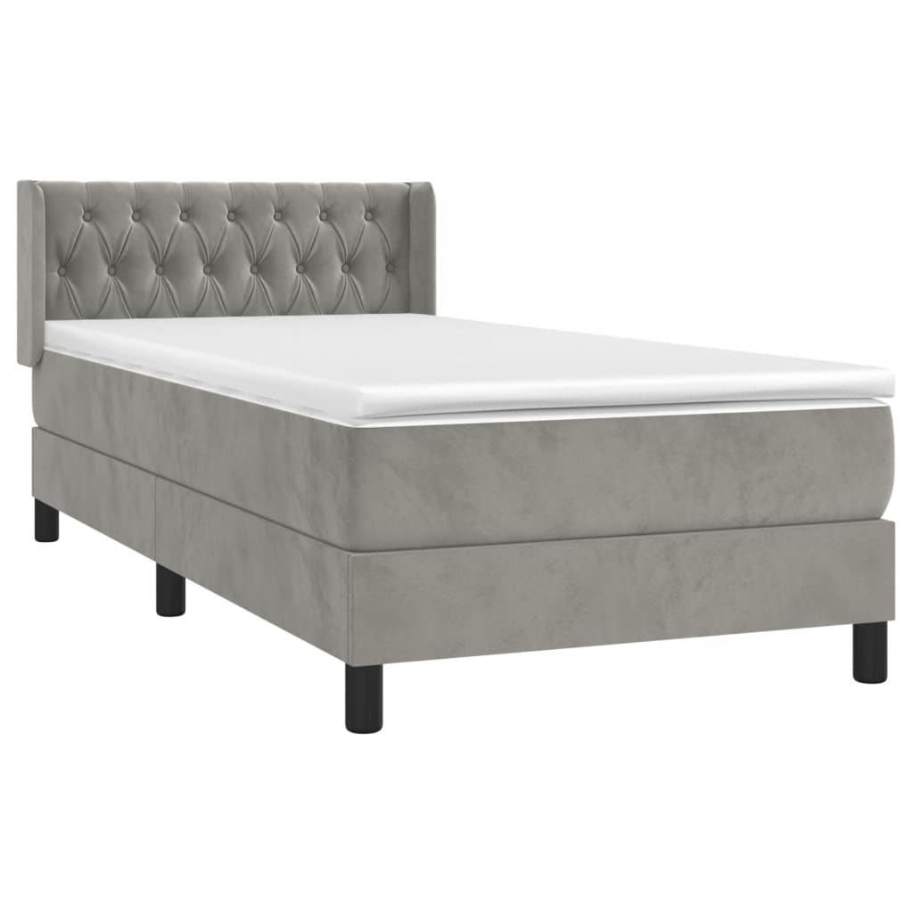 vidaXL Κρεβάτι Boxspring με Στρώμα Ανοιχτό Γκρι 100x200 εκ. Βελούδινο