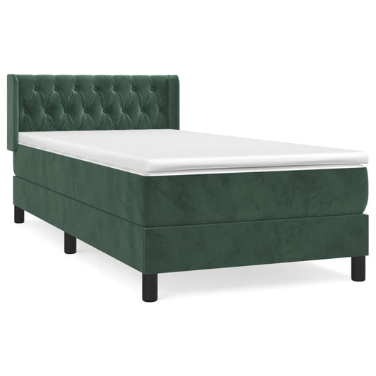 vidaXL Κρεβάτι Boxspring με Στρώμα Σκούρο Πράσινο 100x200εκ. Βελούδινο