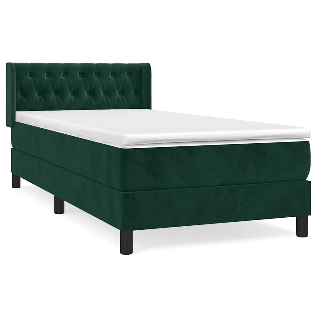 vidaXL Κρεβάτι Boxspring με Στρώμα Σκούρο Πράσινο 100x200εκ. Βελούδινο