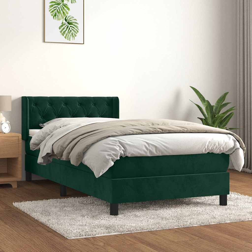 vidaXL Κρεβάτι Boxspring με Στρώμα Σκούρο Πράσινο 100x200εκ. Βελούδινο