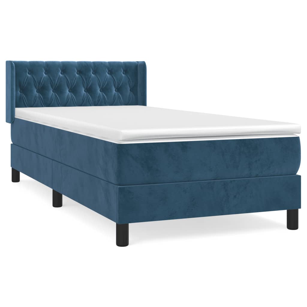 vidaXL Κρεβάτι Boxspring με Στρώμα Σκούρο Μπλε 100x200 εκ. Βελούδινο
