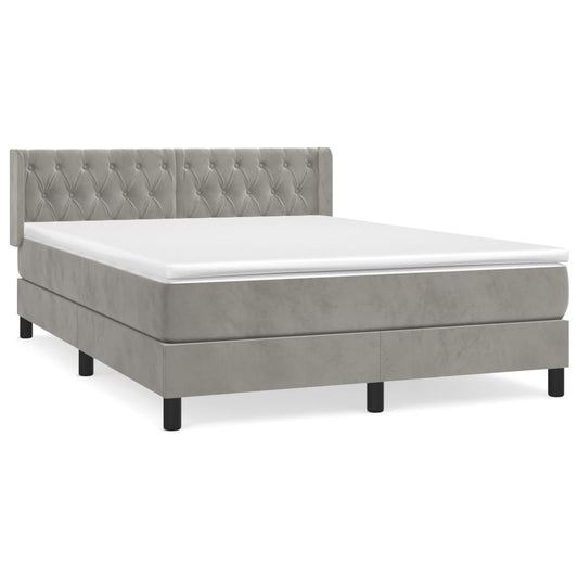 vidaXL Κρεβάτι Boxspring με Στρώμα Ανοιχτό Γκρι 140x190 εκ. Βελούδινο