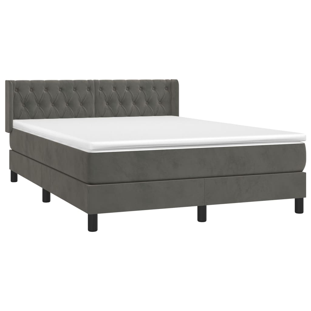 vidaXL Κρεβάτι Boxspring με Στρώμα Σκούρο Γκρι 140x190 εκ. Βελούδινο