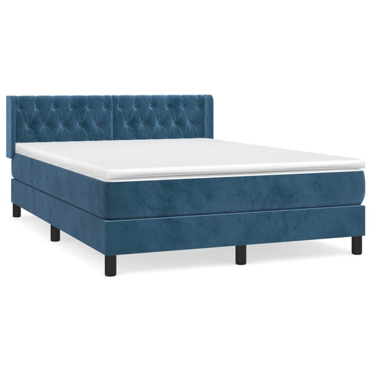vidaXL Κρεβάτι Boxspring με Στρώμα Σκούρο Μπλε 140x190 εκ. Βελούδινο
