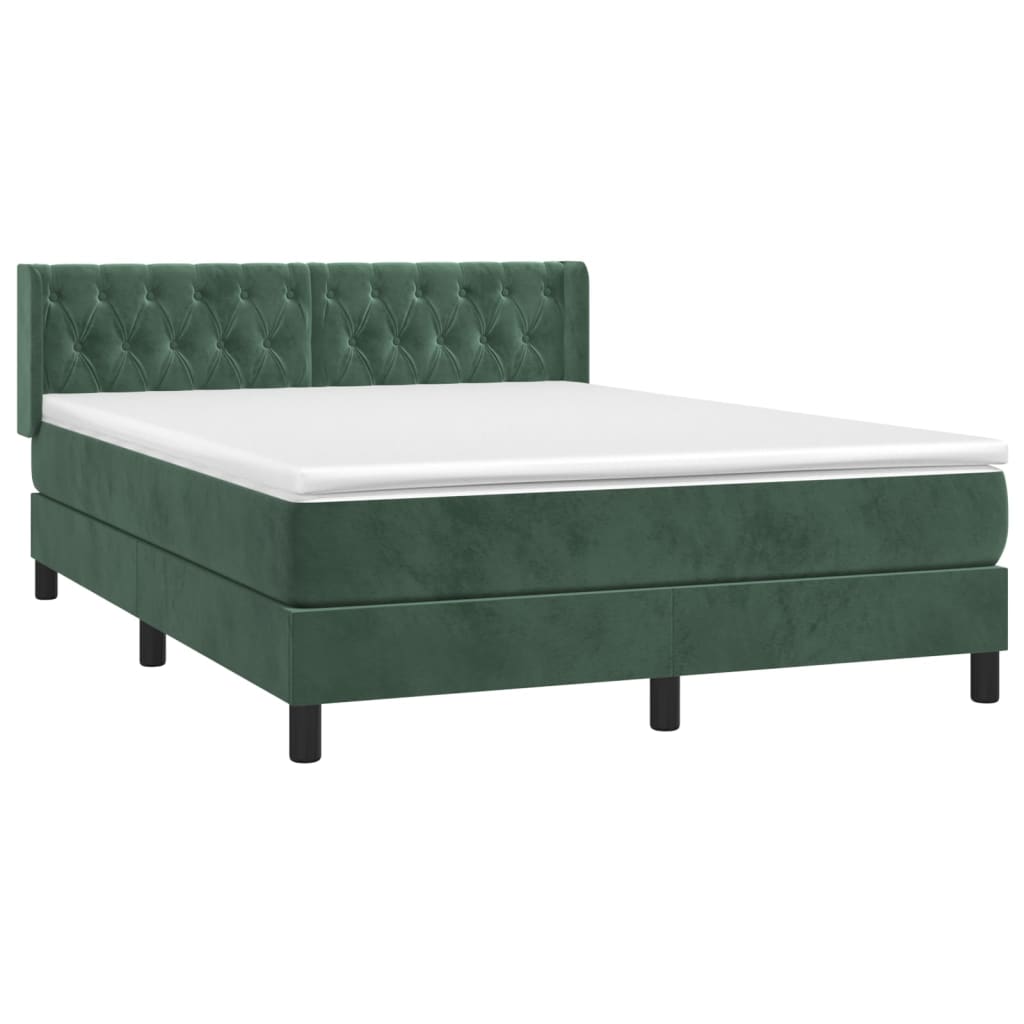 vidaXL Κρεβάτι Boxspring με Στρώμα Σκούρο Πράσινο 140x200εκ. Βελούδινο