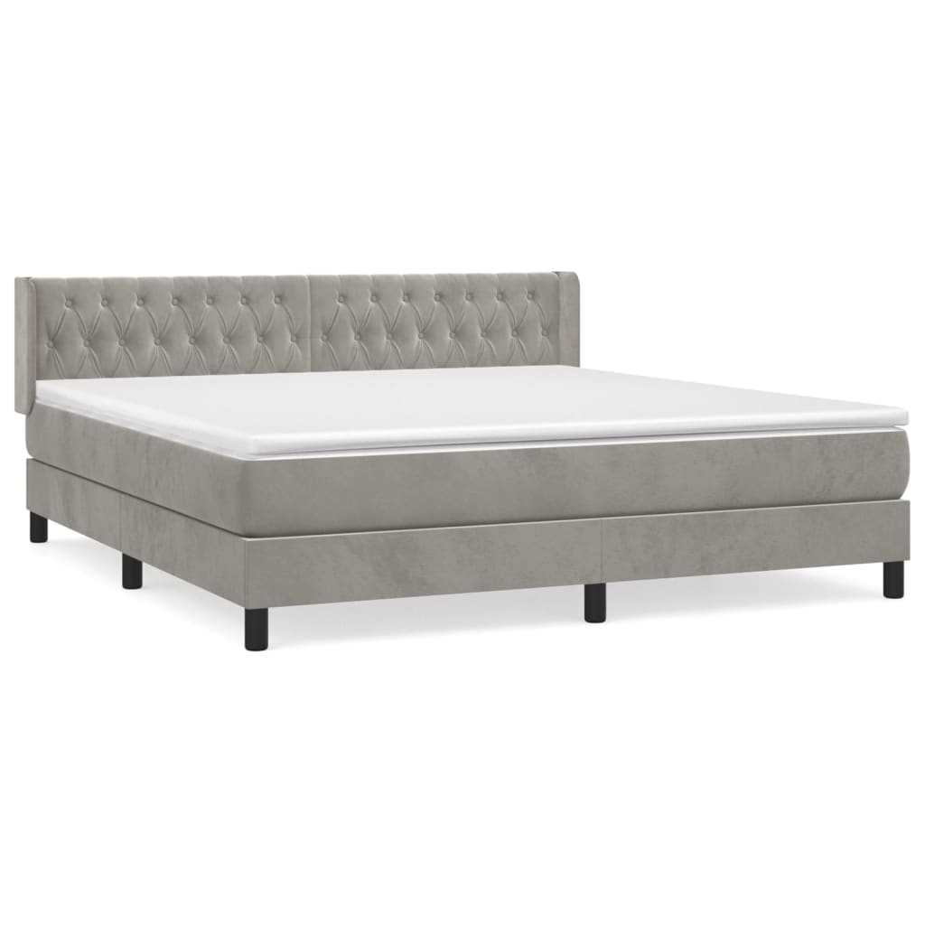 vidaXL Κρεβάτι Boxspring με Στρώμα Ανοιχτό Γκρι 160x200 εκ. Βελούδινο