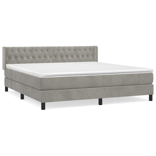 vidaXL Κρεβάτι Boxspring με Στρώμα Ανοιχτό Γκρι 160x200 εκ. Βελούδινο
