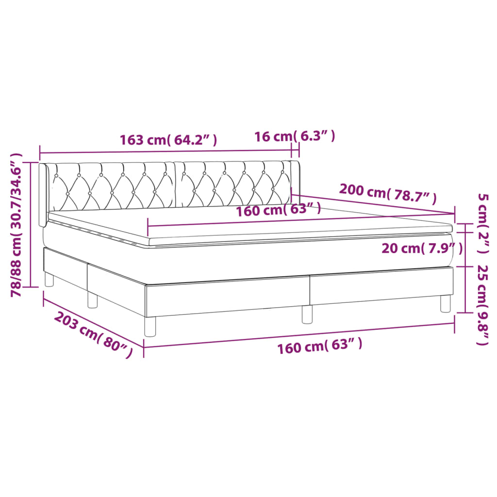vidaXL Κρεβάτι Boxspring με Στρώμα Μαύρο 160x200 εκ. Βελούδινο