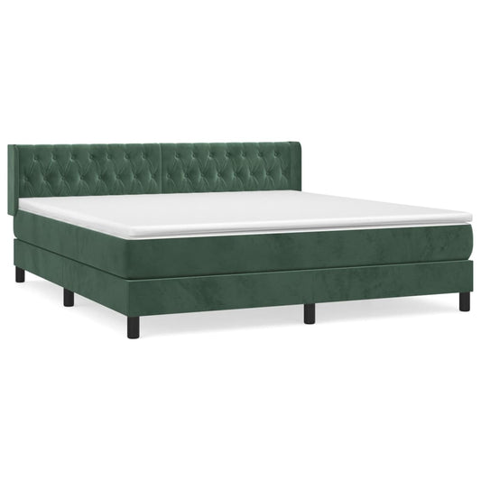 vidaXL Κρεβάτι Boxspring με Στρώμα Σκούρο Πράσινο 160x200εκ. Βελούδινο