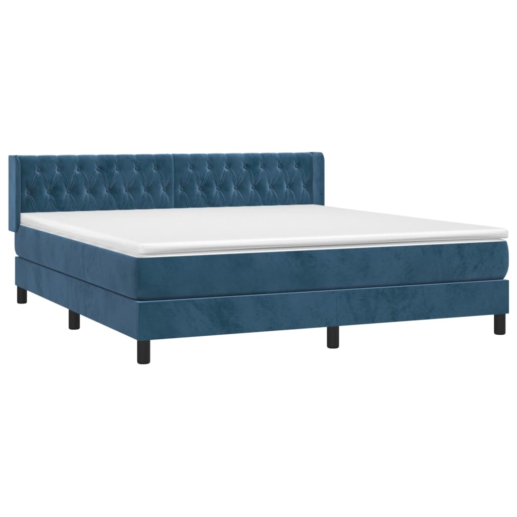 vidaXL Κρεβάτι Boxspring με Στρώμα Σκούρο Μπλε 160x200 εκ. Βελούδινο