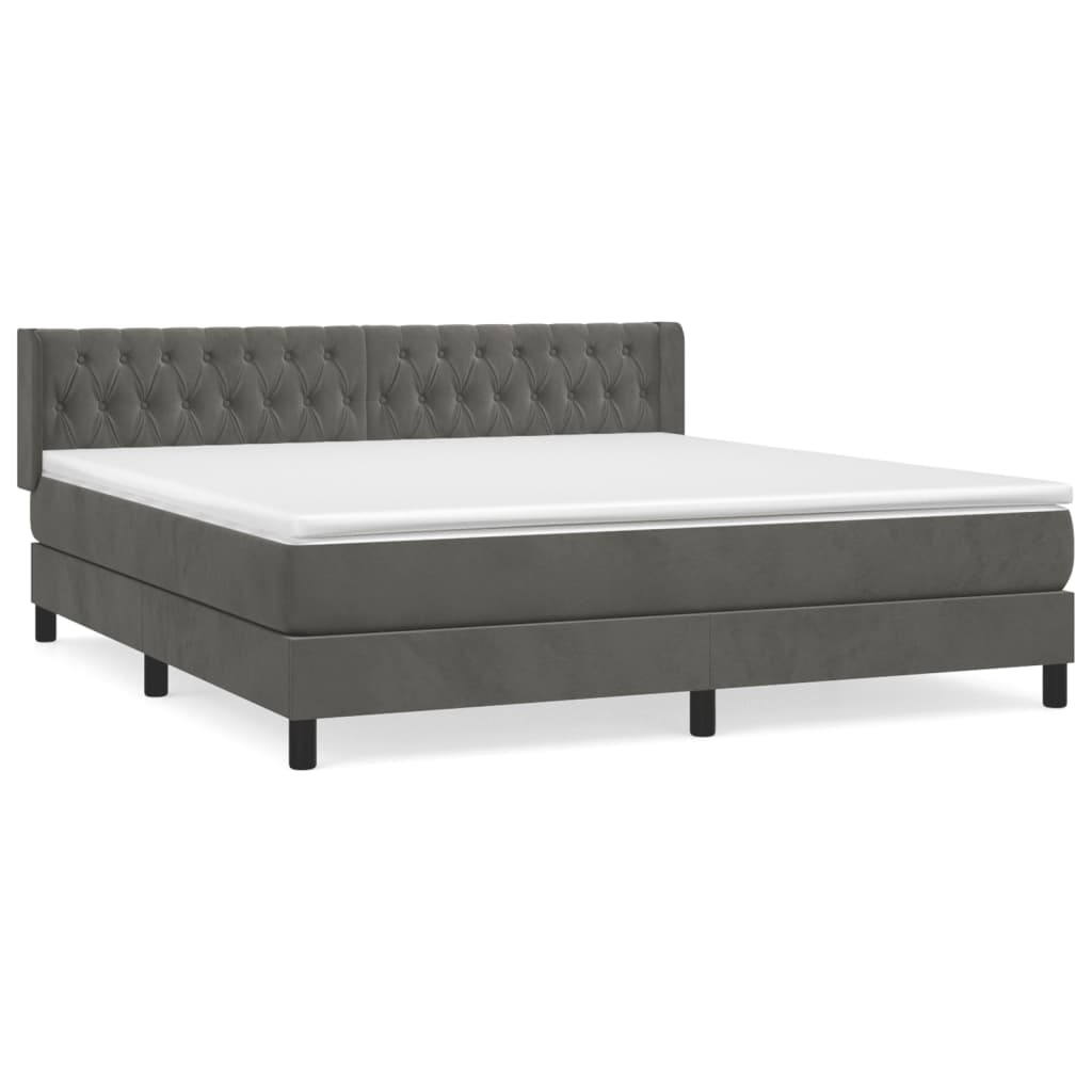 vidaXL Κρεβάτι Boxspring με Στρώμα Σκούρο Γκρι 180x200 εκ. Βελούδινο