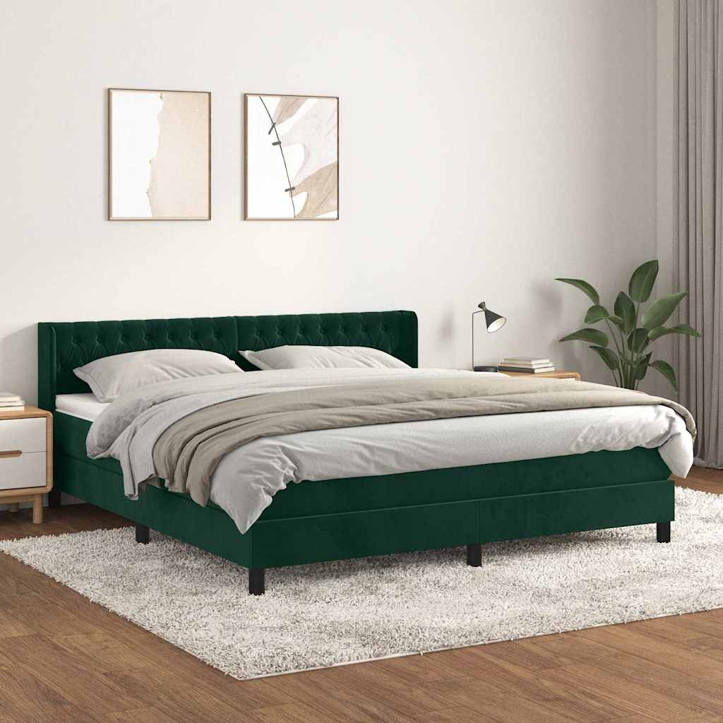 vidaXL Κρεβάτι Boxspring με Στρώμα Σκούρο Πράσινο 180x200εκ. Βελούδινο