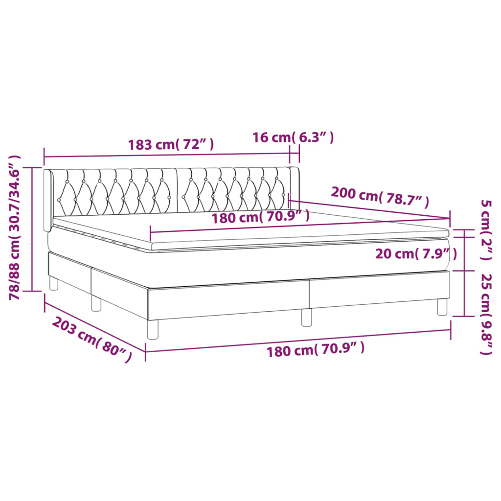 vidaXL Κρεβάτι Boxspring με Στρώμα Σκούρο Μπλε 180x200 εκ. Βελούδινο