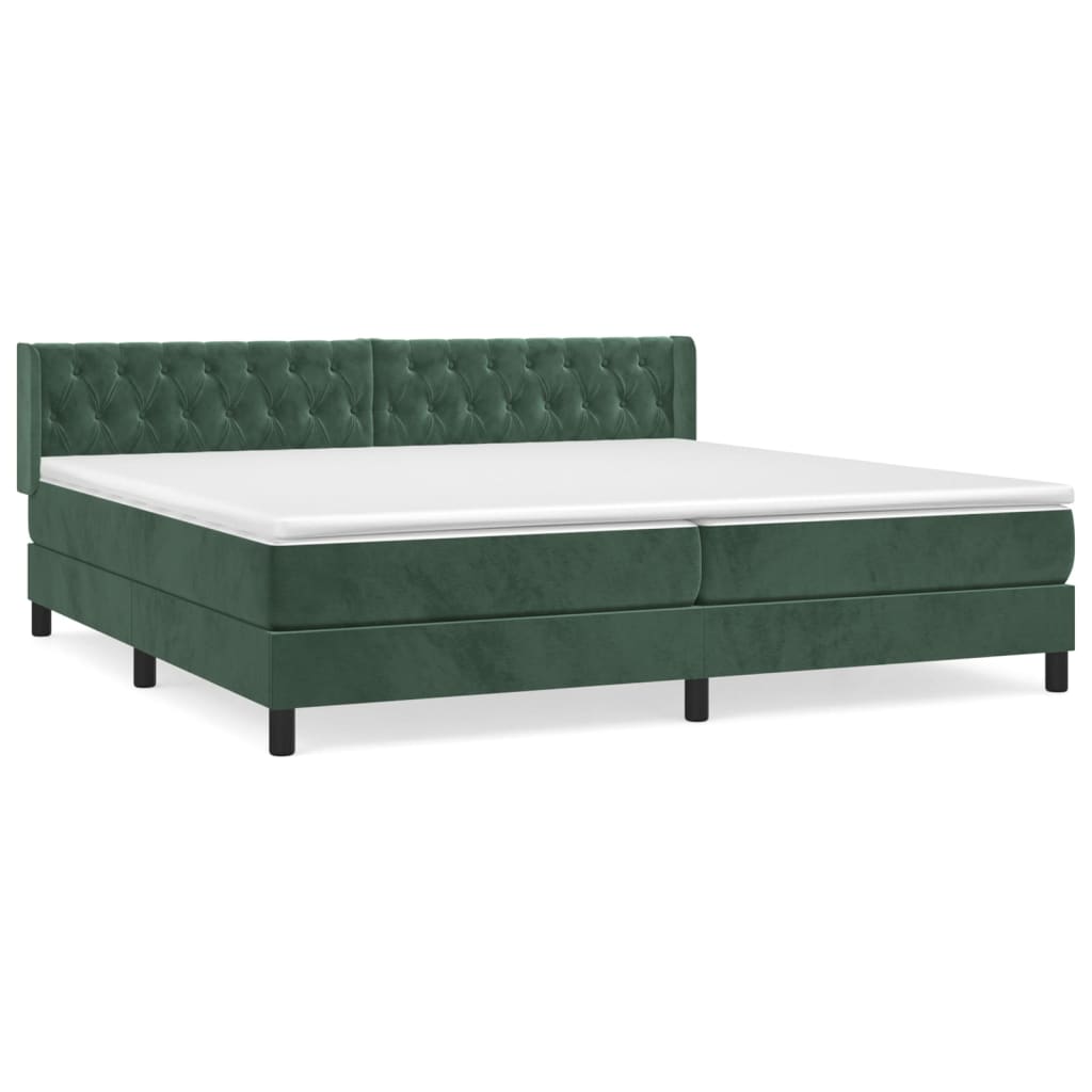 vidaXL Κρεβάτι Boxspring με Στρώμα Σκούρο Πράσινο 200x200εκ. Βελούδινο