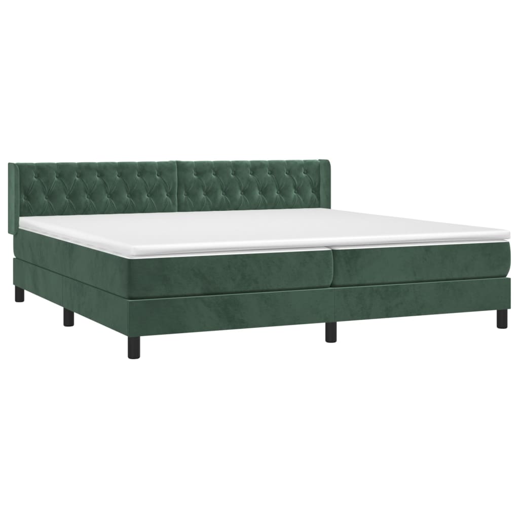 vidaXL Κρεβάτι Boxspring με Στρώμα Σκούρο Πράσινο 200x200εκ. Βελούδινο