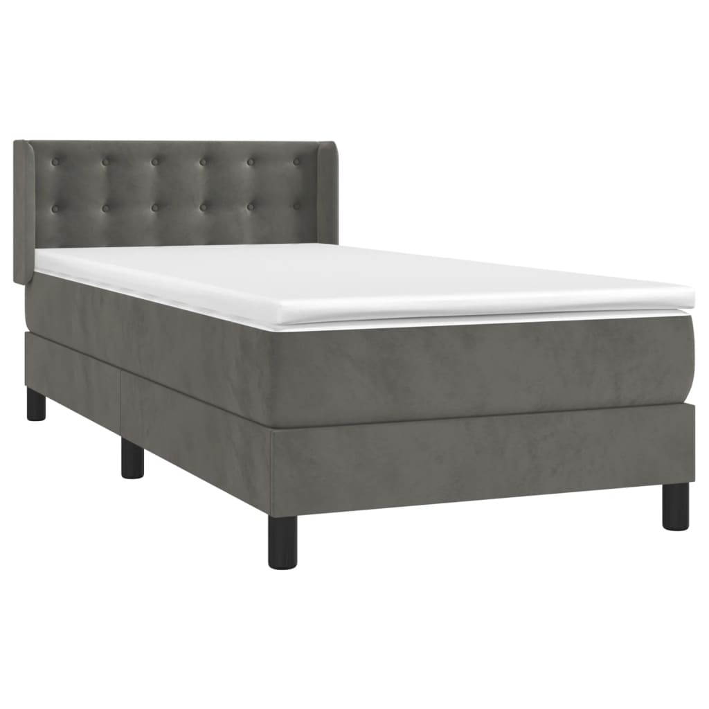 vidaXL Κρεβάτι Boxspring με Στρώμα Σκούρο Γκρι 80x200 εκ. Βελούδινο
