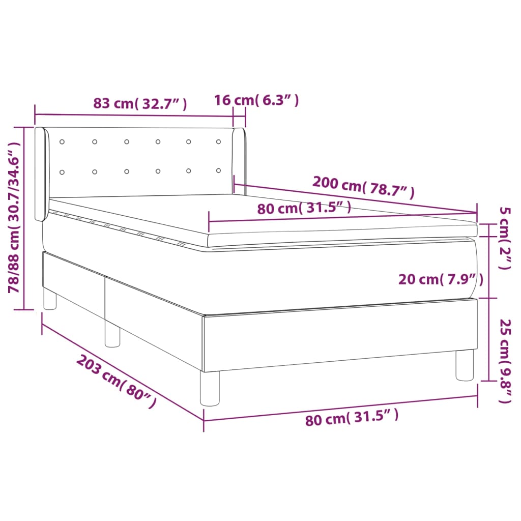 vidaXL Κρεβάτι Boxspring με Στρώμα Μαύρο 80 x 200 εκ. Βελούδινο