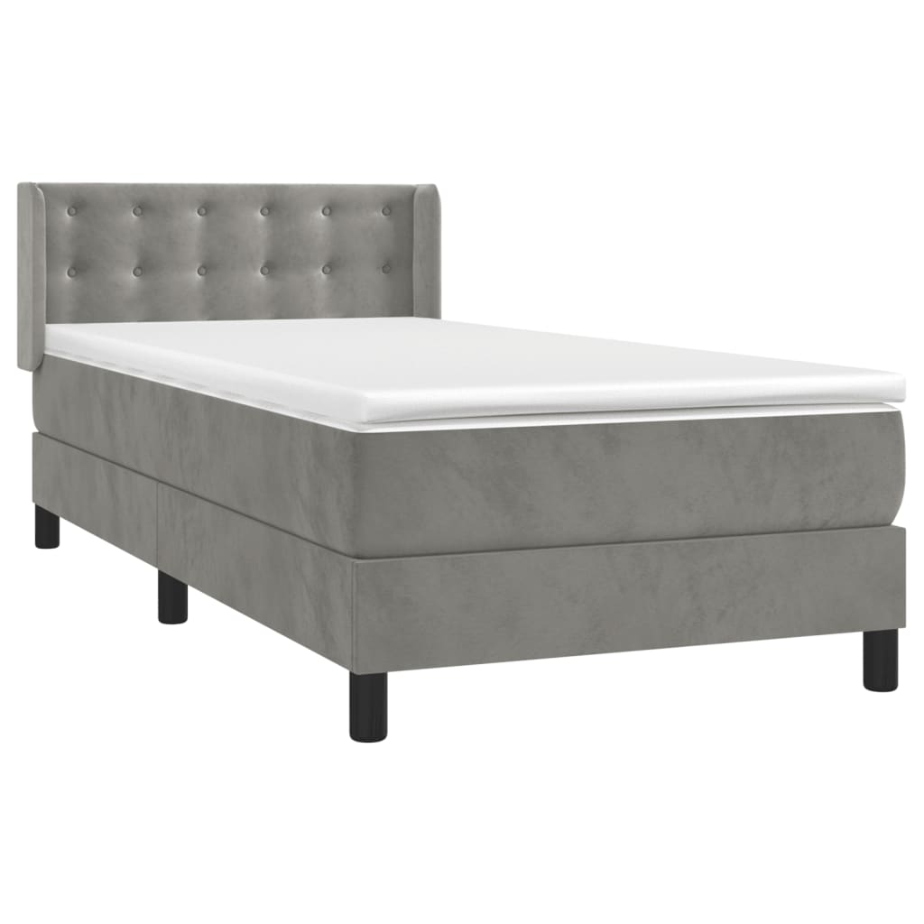vidaXL Κρεβάτι Boxspring με Στρώμα Ανοιχτό Γκρι 90x190 εκ. Βελούδινο