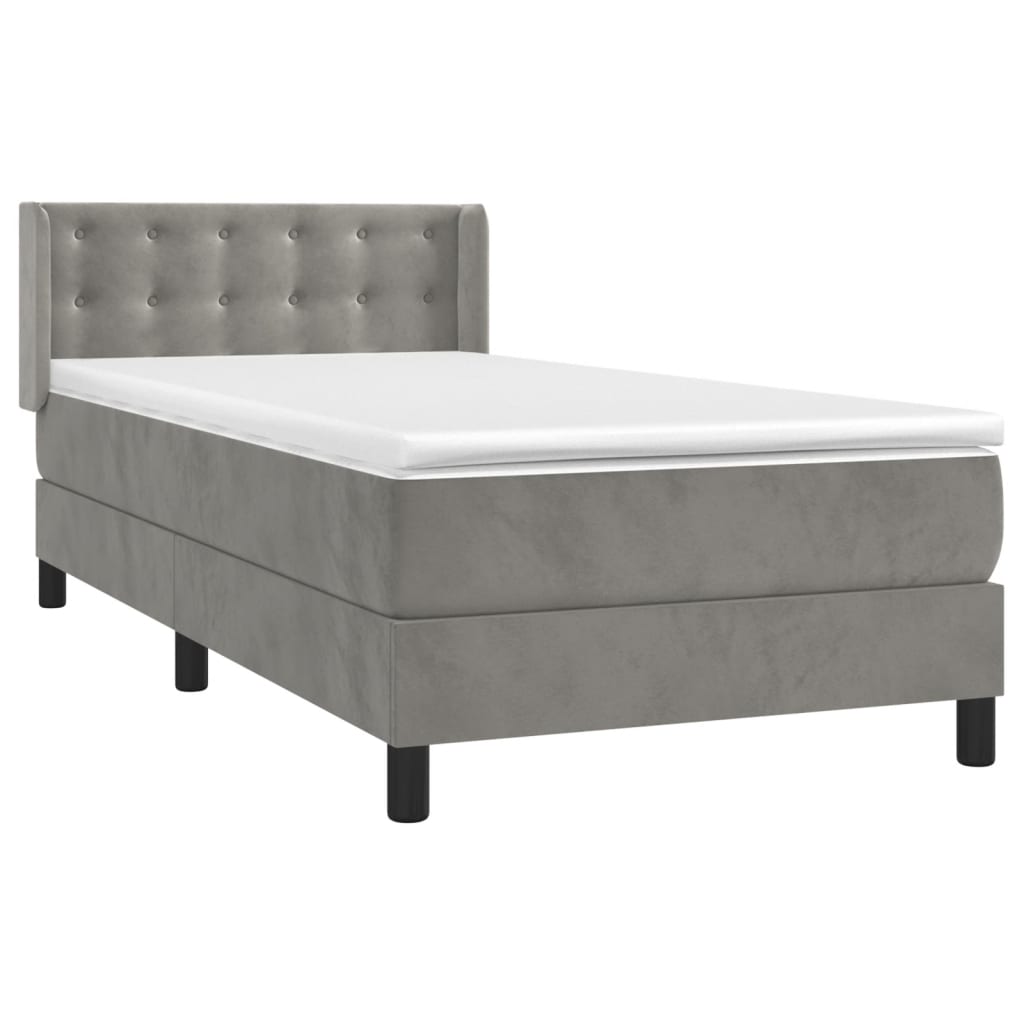 vidaXL Κρεβάτι Boxspring με Στρώμα Ανοιχτό Γκρι 90x200 εκ. Βελούδινο