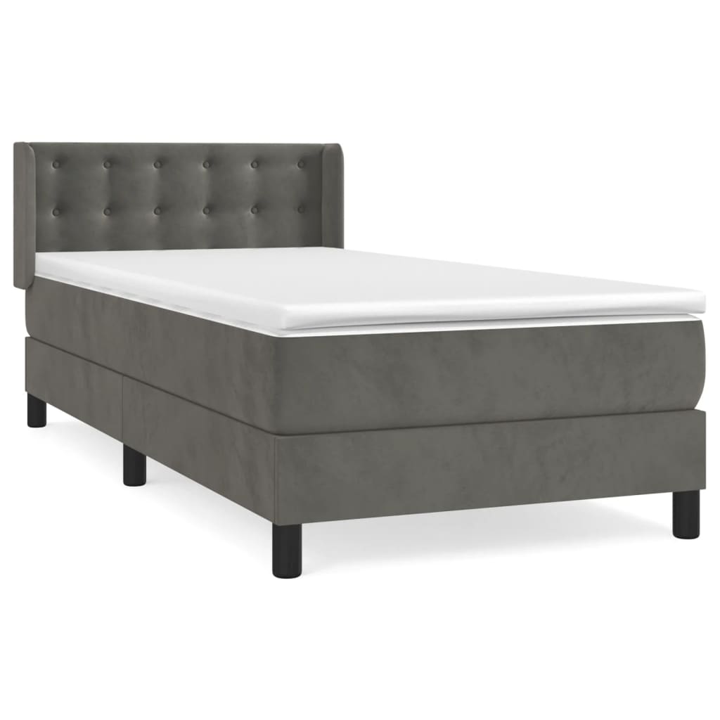 vidaXL Κρεβάτι Boxspring με Στρώμα Σκούρο Γκρι 90x200 εκ. Βελούδινο