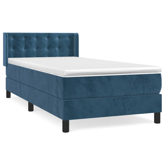 vidaXL Κρεβάτι Boxspring με Στρώμα Σκούρο Μπλε 90x200 εκ. Βελούδινο
