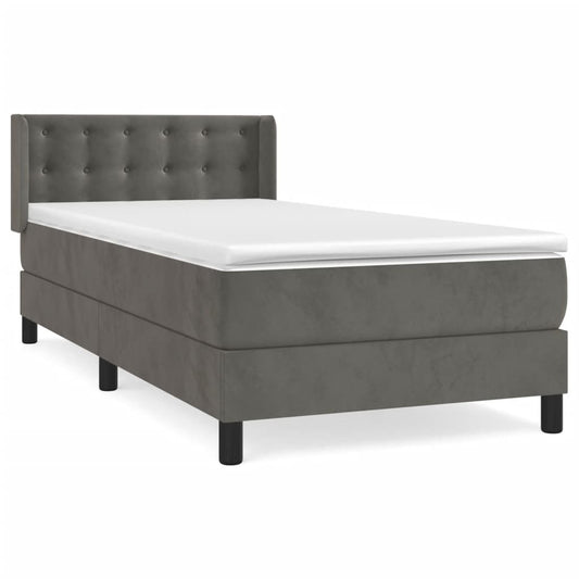 vidaXL Κρεβάτι Boxspring με Στρώμα Σκούρο Γκρι 100x200 εκ. Βελούδινο