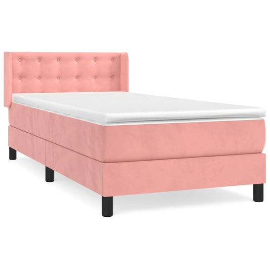 vidaXL Κρεβάτι Boxspring με Στρώμα Ροζ 100x200 εκ. Βελούδινο
