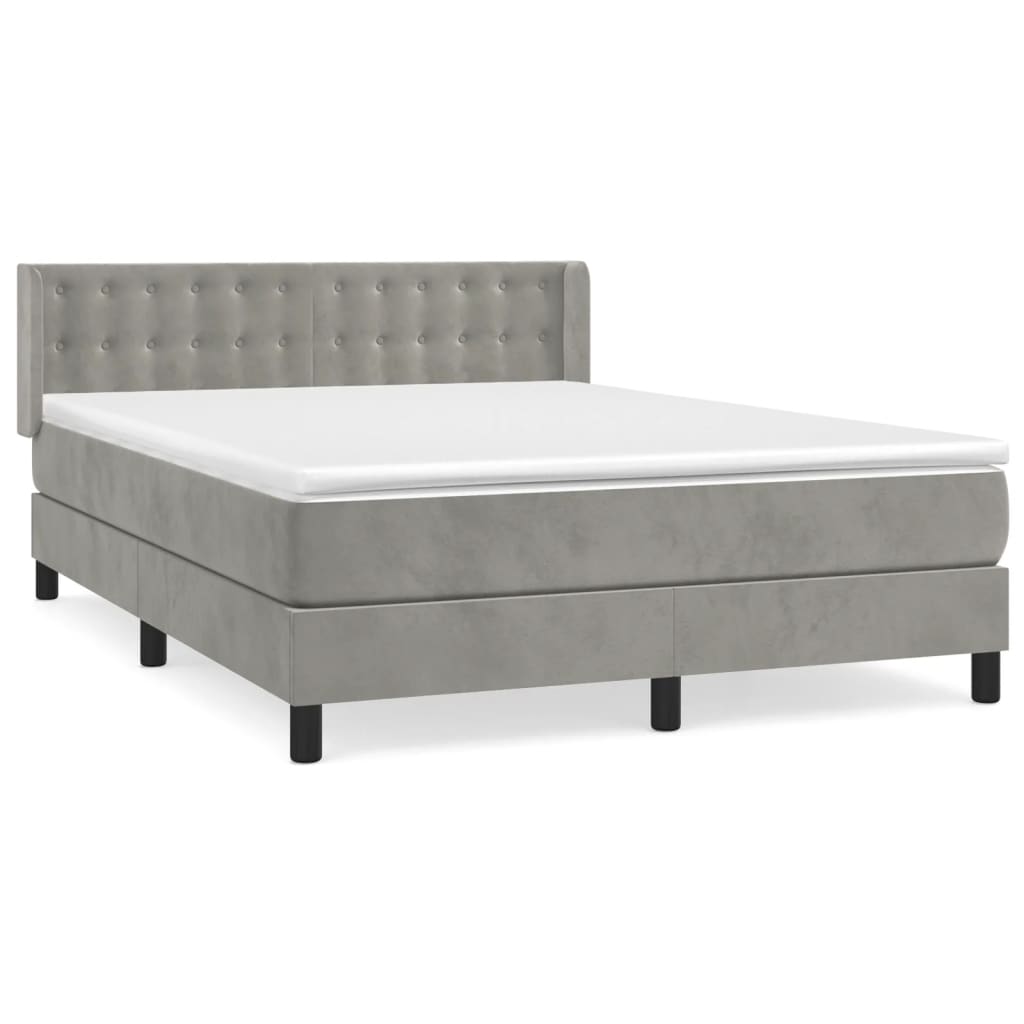 vidaXL Κρεβάτι Boxspring με Στρώμα Ανοιχτό Γκρι 140x190 εκ. Βελούδινο
