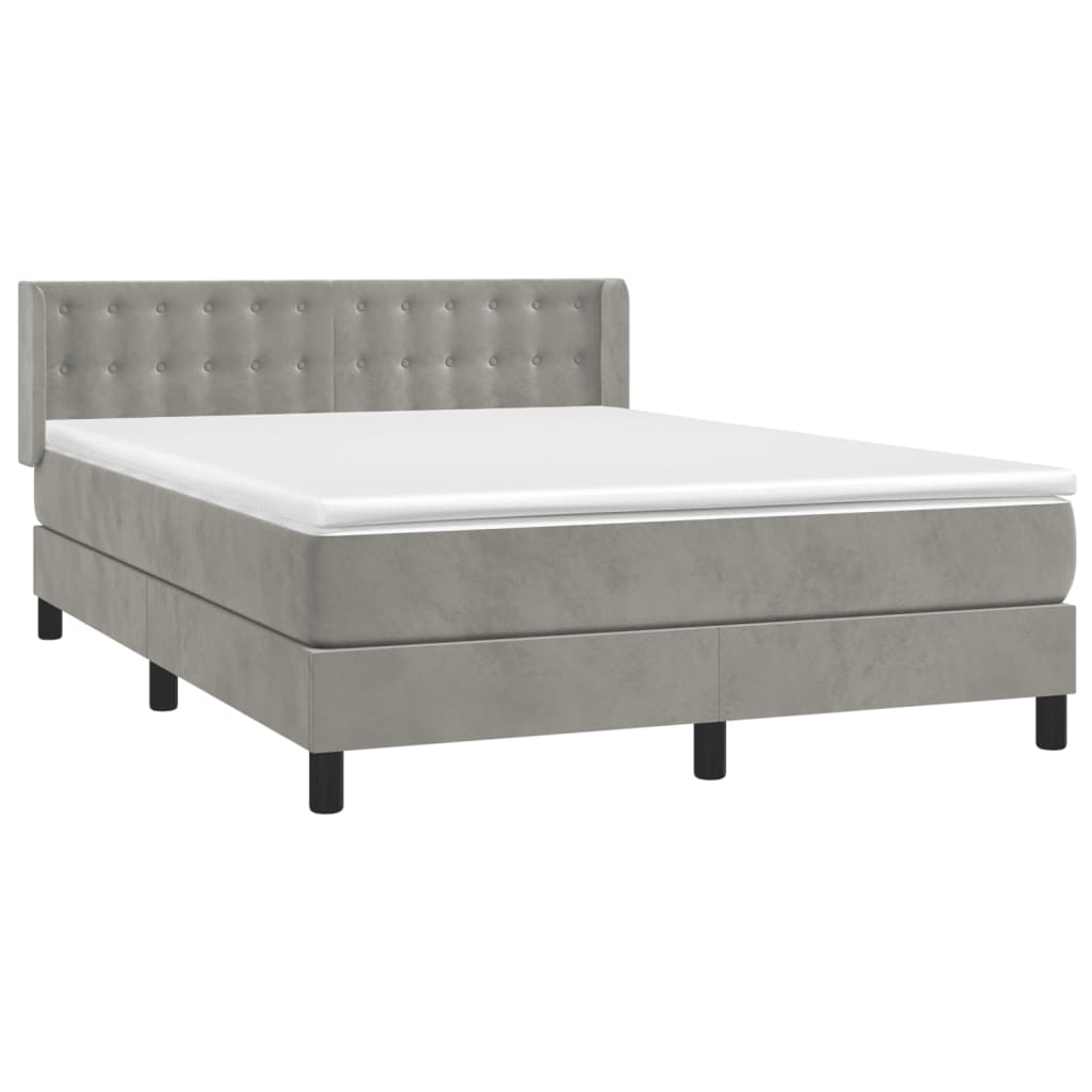 vidaXL Κρεβάτι Boxspring με Στρώμα Ανοιχτό Γκρι 140x190 εκ. Βελούδινο