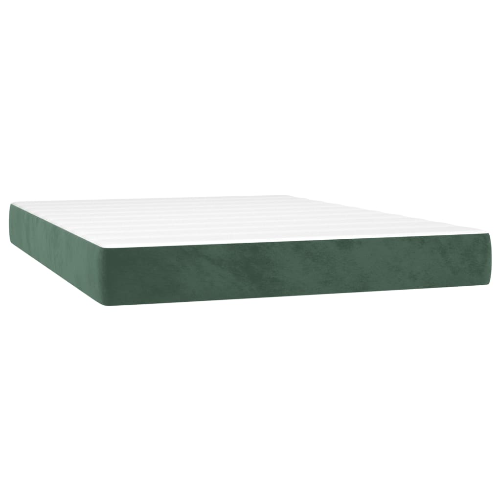 vidaXL Κρεβάτι Boxspring με Στρώμα Σκούρο Πράσινο 140x190εκ. Βελούδινο