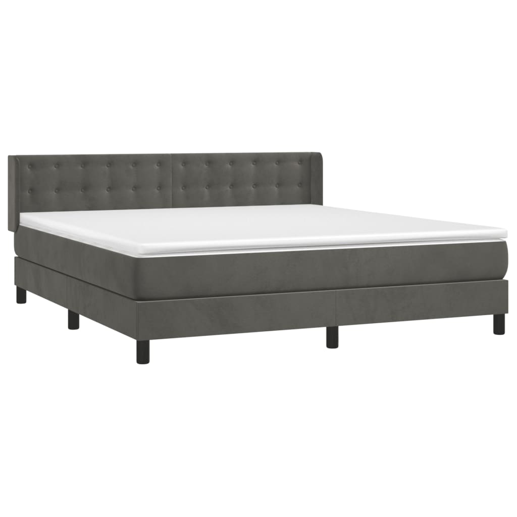 vidaXL Κρεβάτι Boxspring με Στρώμα Σκούρο Γκρι 160x200 εκ. Βελούδινο