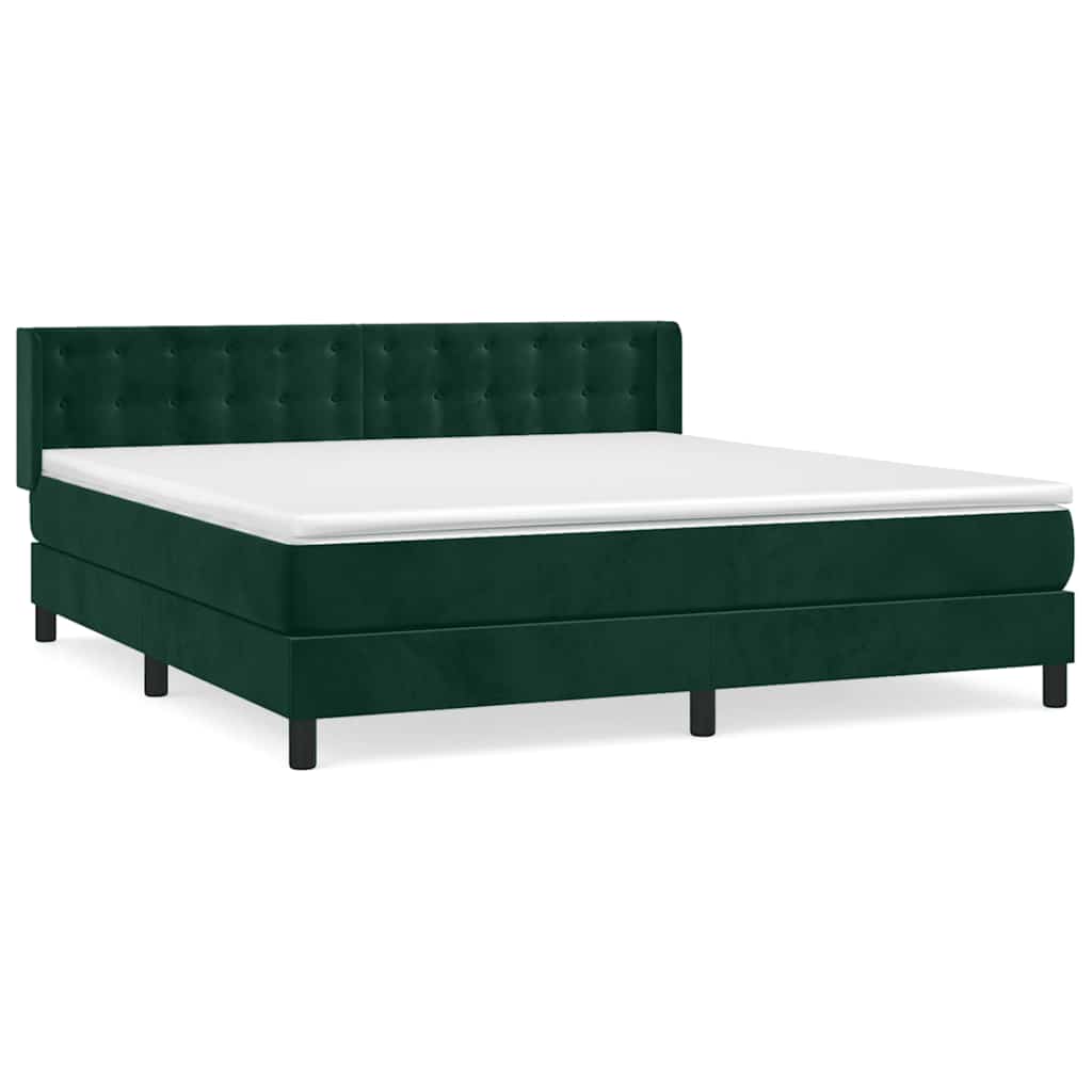 vidaXL Κρεβάτι Boxspring με Στρώμα Σκούρο Πράσινο 160x200εκ. Βελούδινο