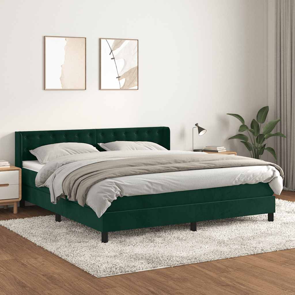 vidaXL Κρεβάτι Boxspring με Στρώμα Σκούρο Πράσινο 160x200εκ. Βελούδινο
