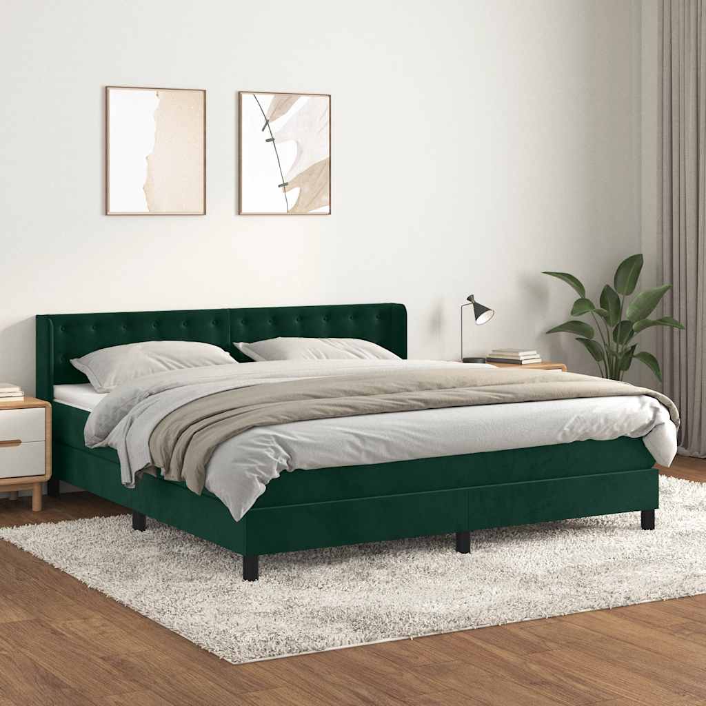vidaXL Κρεβάτι Boxspring με Στρώμα Σκούρο Πράσινο 180x200εκ. Βελούδινο